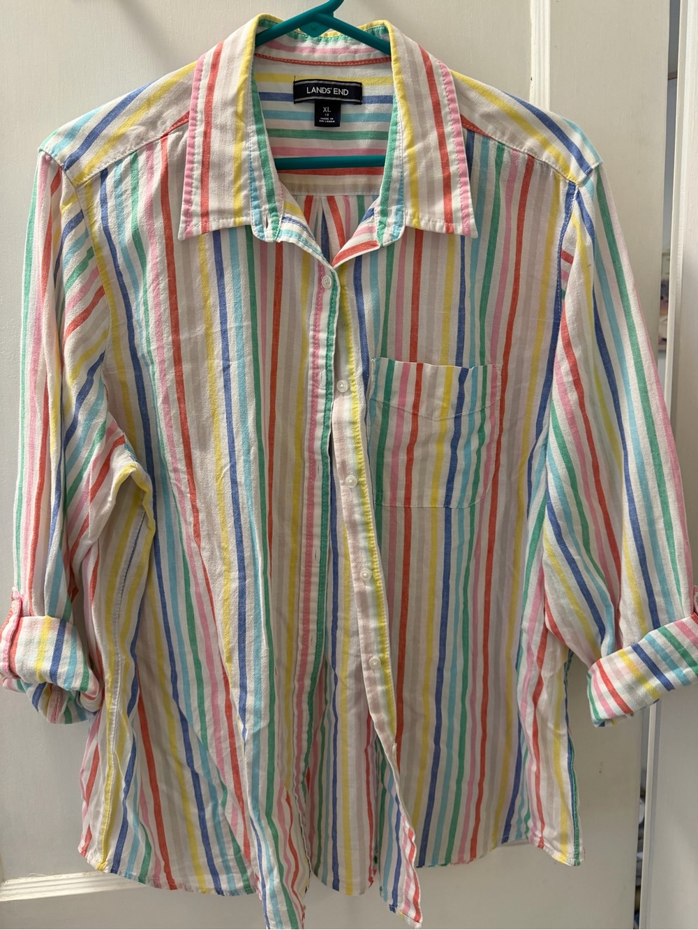 Lands' End Men's Pastel Multi-Stripe Button-Down Shirt